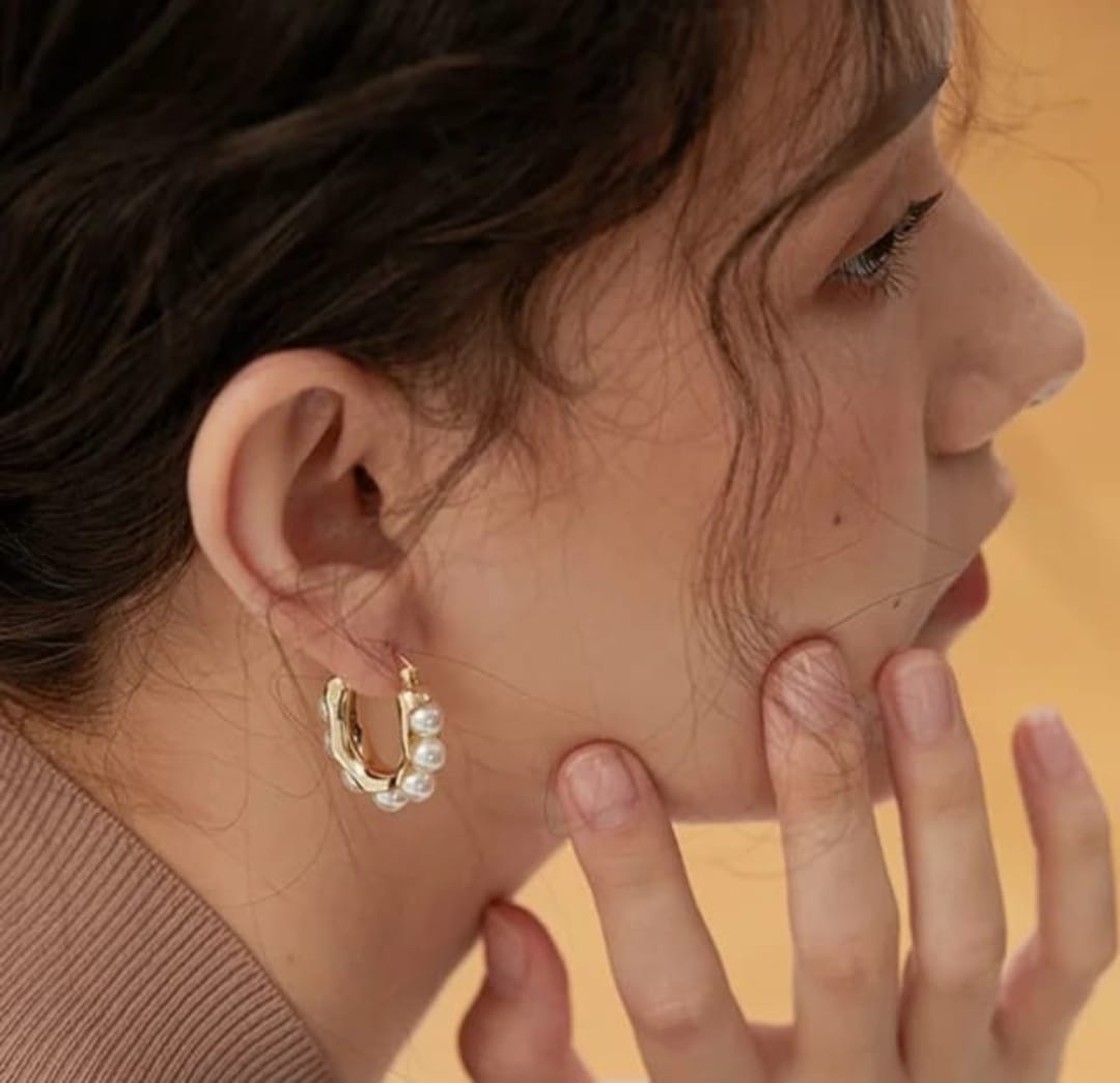 Minimal Pearl Hoops - View 2