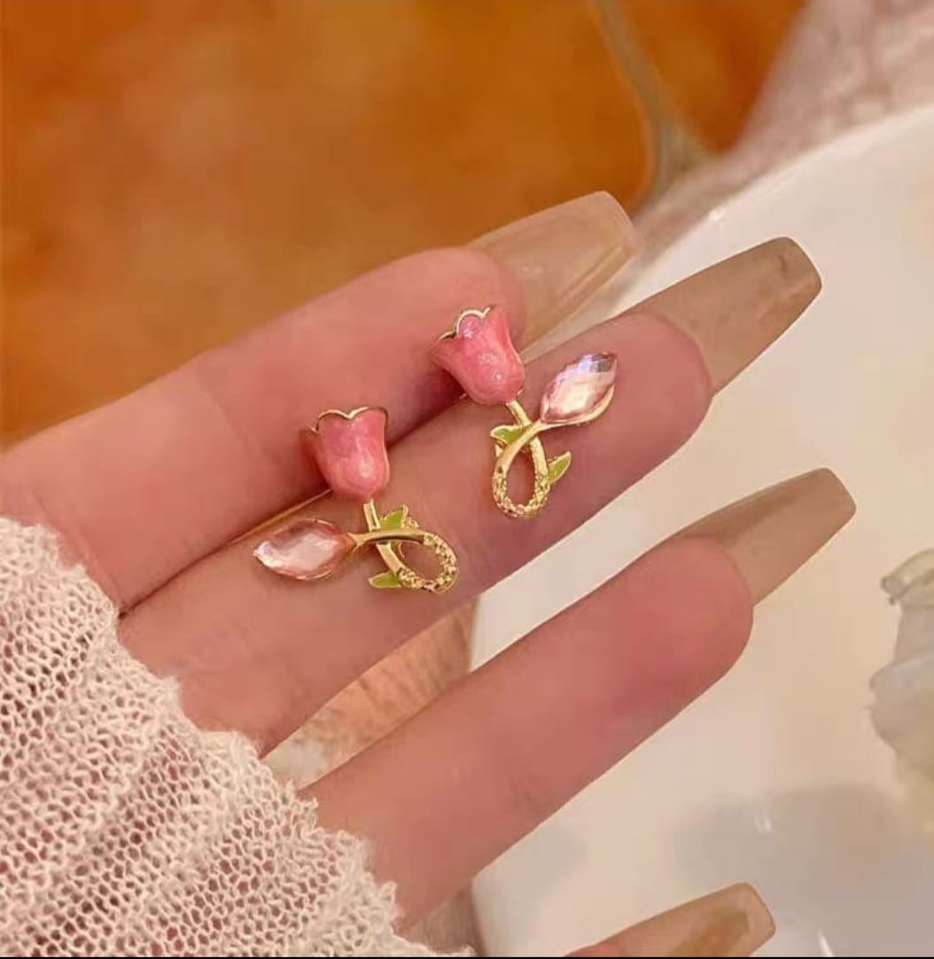 Pink Blossom Tulip Earrings - View 2