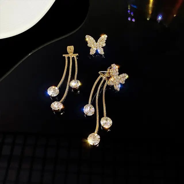 Stylish Gold Toned Butterfly Earrings - View 2