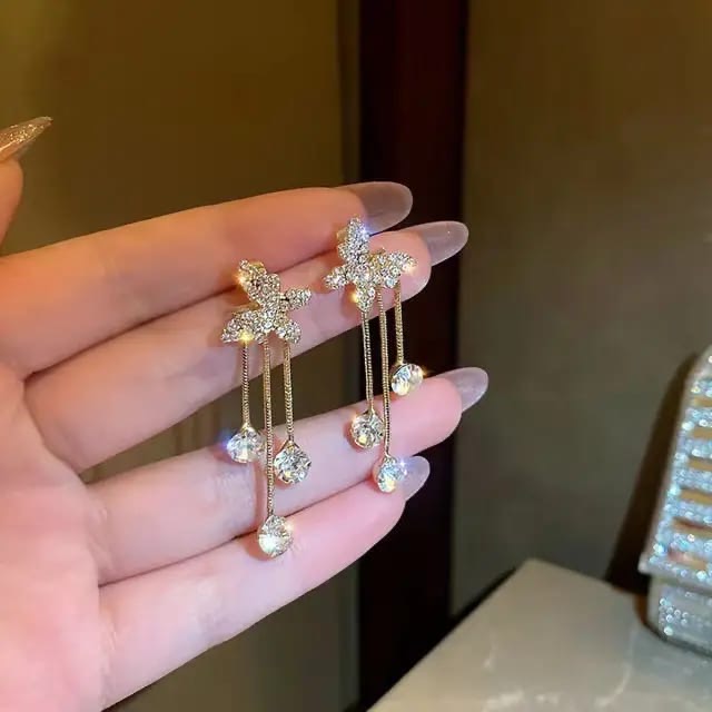 Stylish Gold Toned Butterfly Earrings - View 3