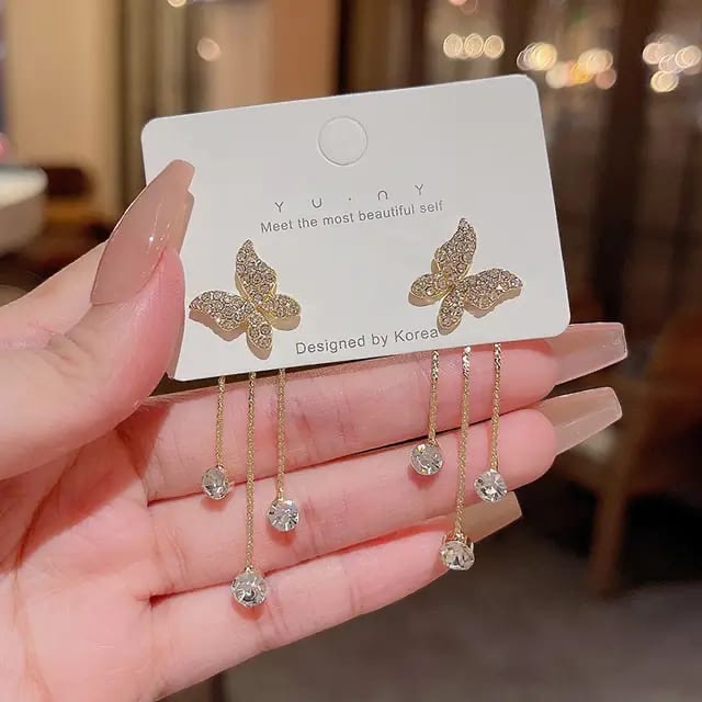 Stylish Gold Toned Butterfly Earrings - View 4