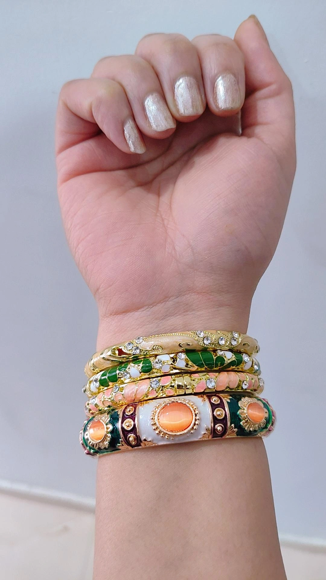 Peach Noor Stack(Set of 4 bangles) - View 2