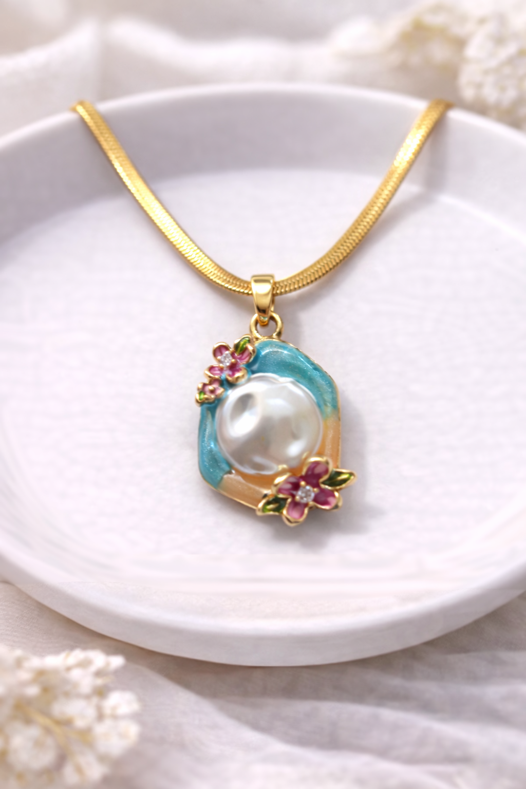 Aqua Peach Pearl Bloom Pendant 
