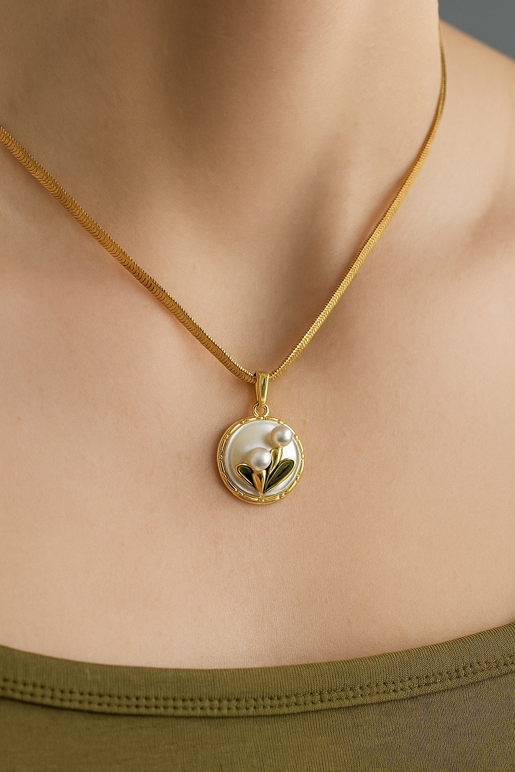 Pearl Bloom Enamel pendant 