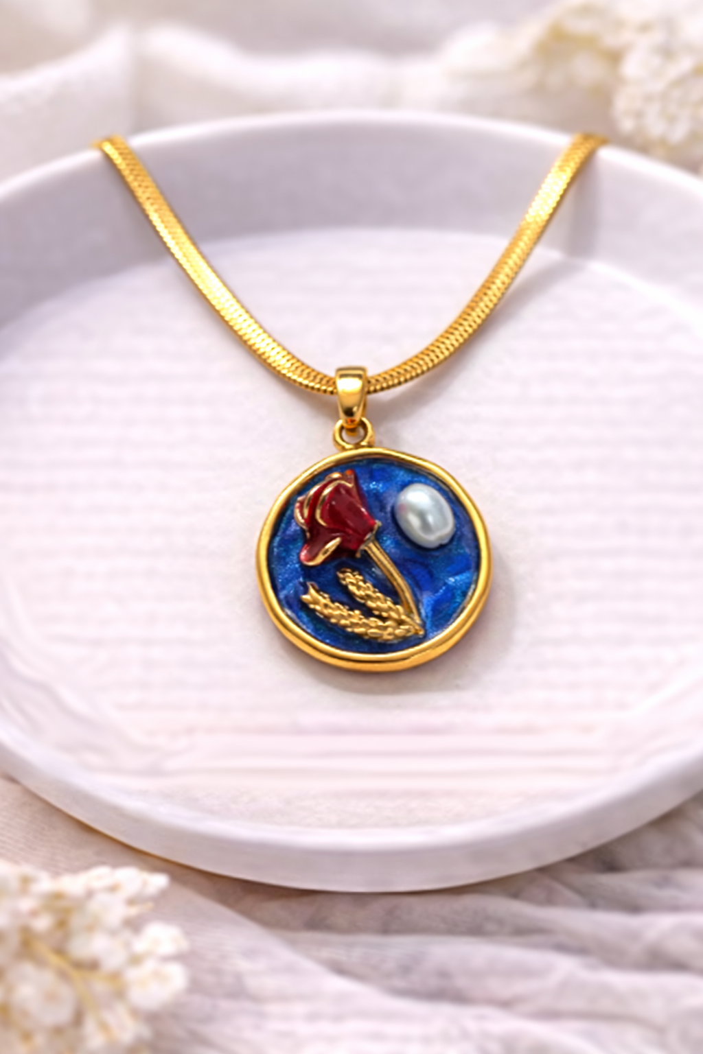 Sapphire Bloom Pearl Pendant 