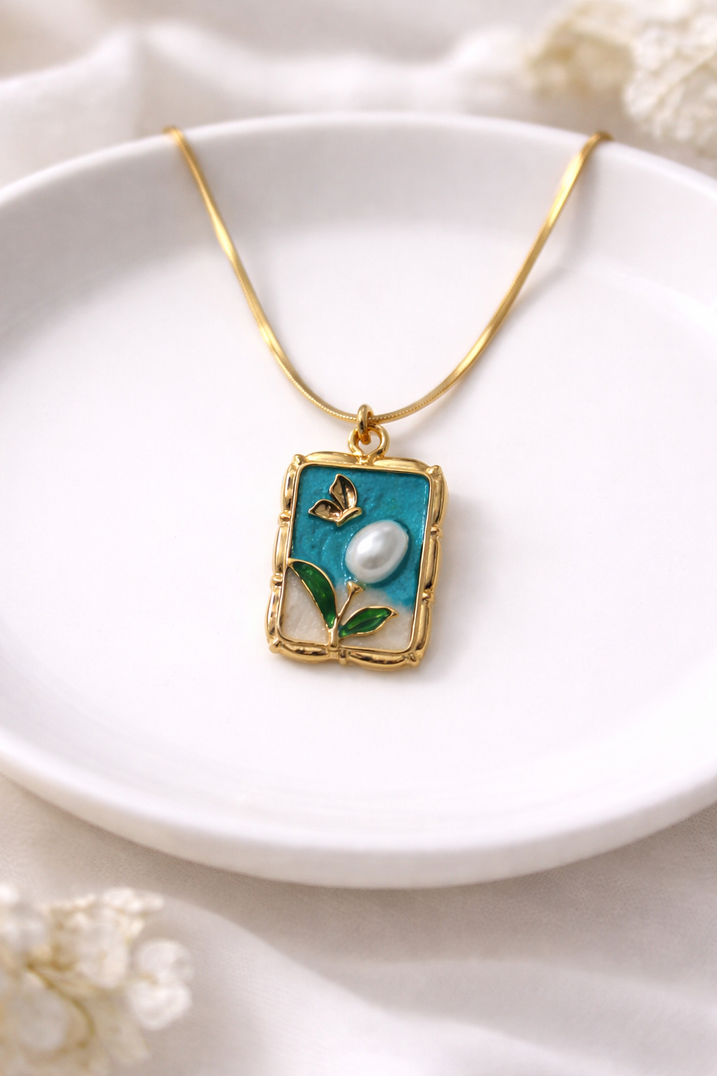 Teal Garden Pearl Pendant 