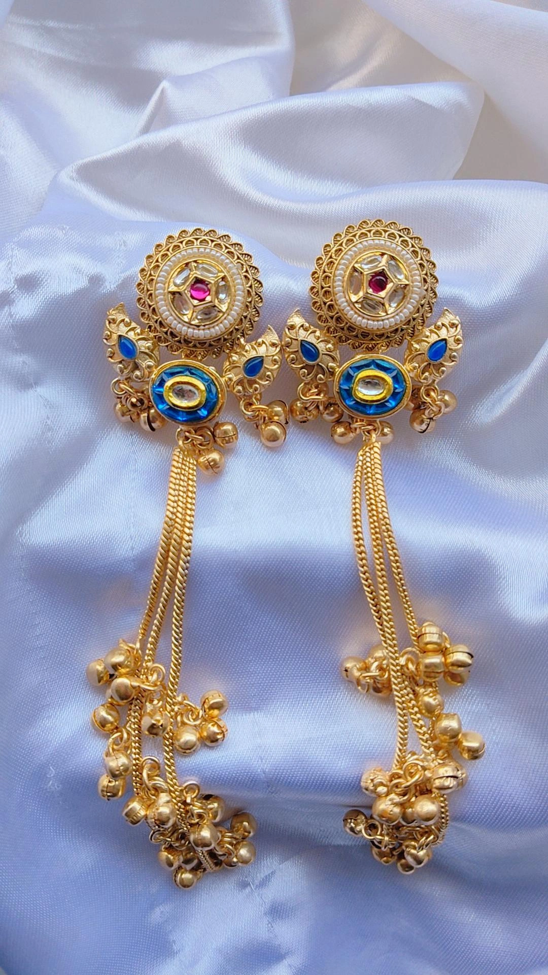 Kashmiri Luxe Jhumka (Blue Stone)