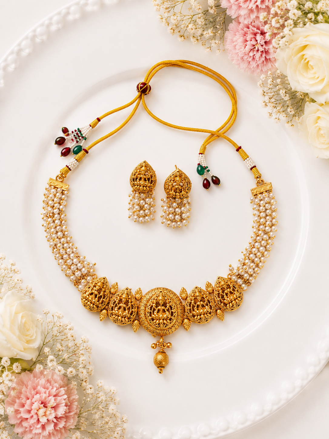 Lakshmi Polki Pearl Necklace Set 