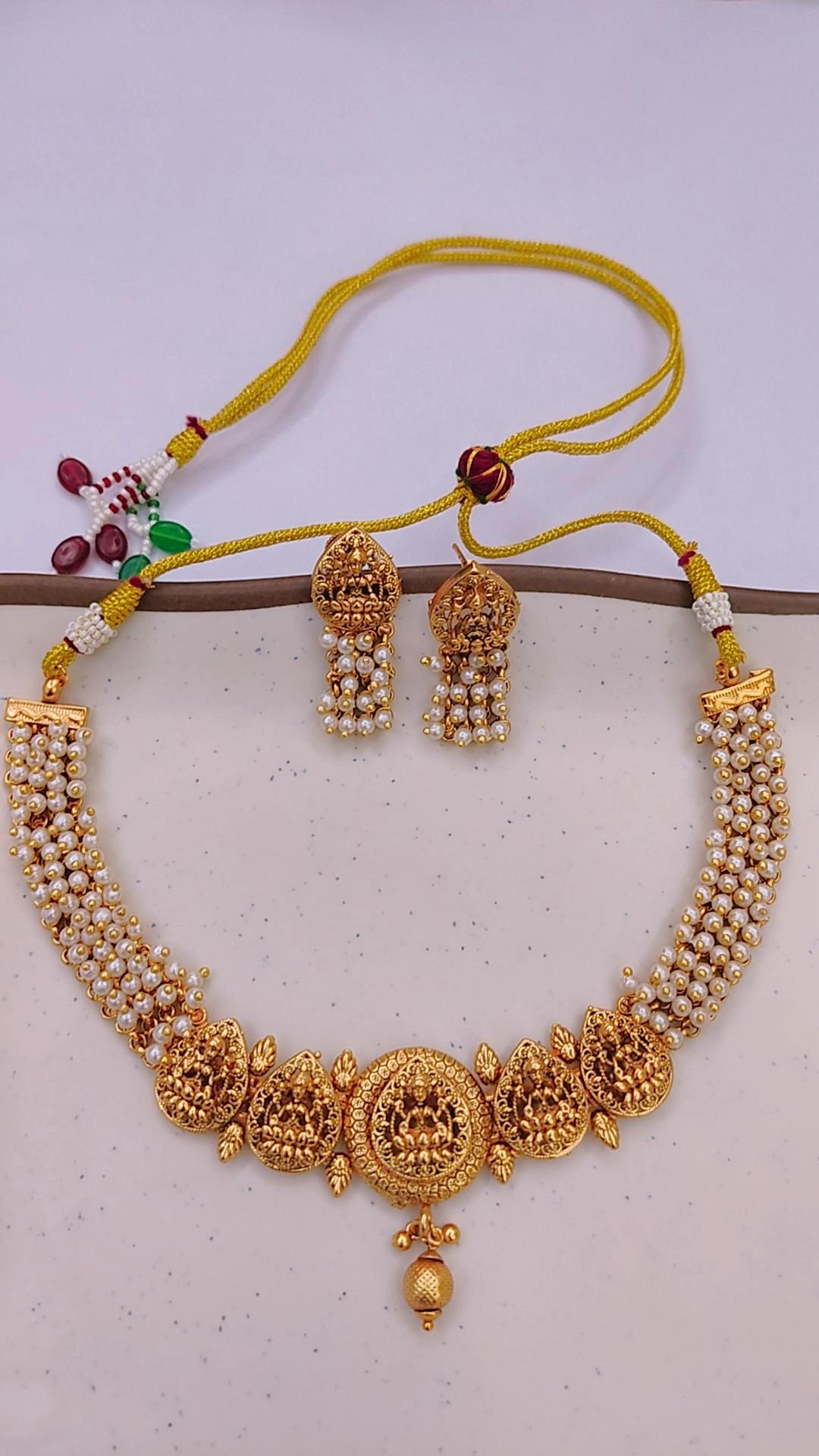 Lakshmi Polki Pearl Necklace Set  - View 2
