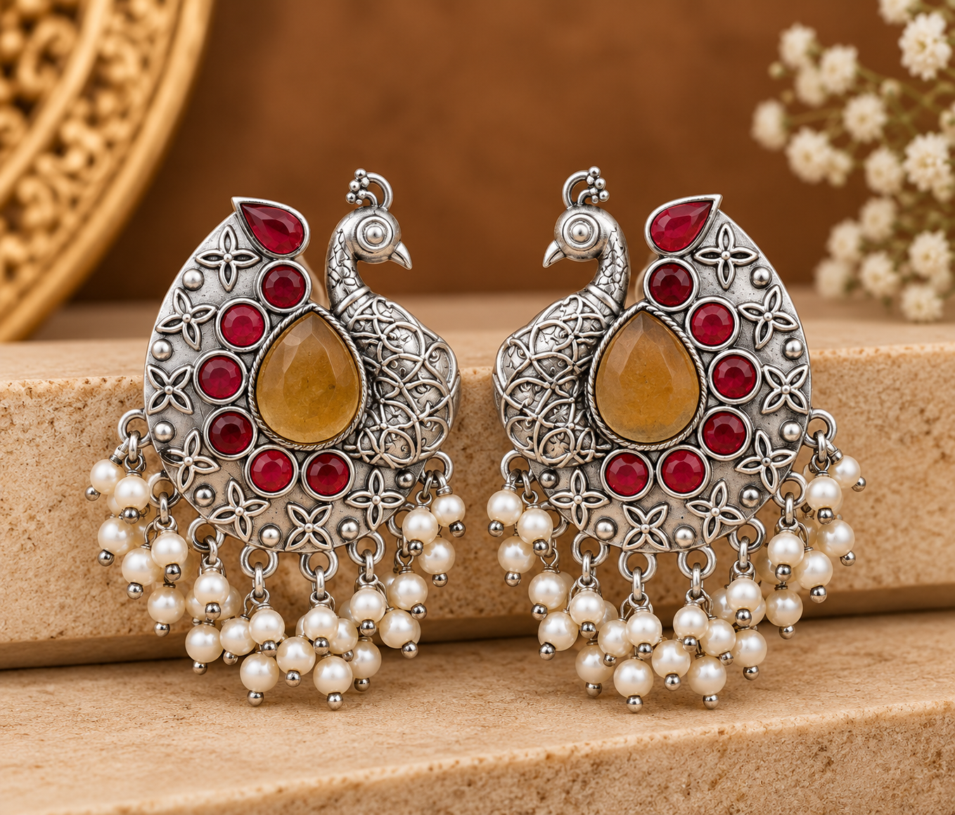 Peacock Stud Earrings  - View 2