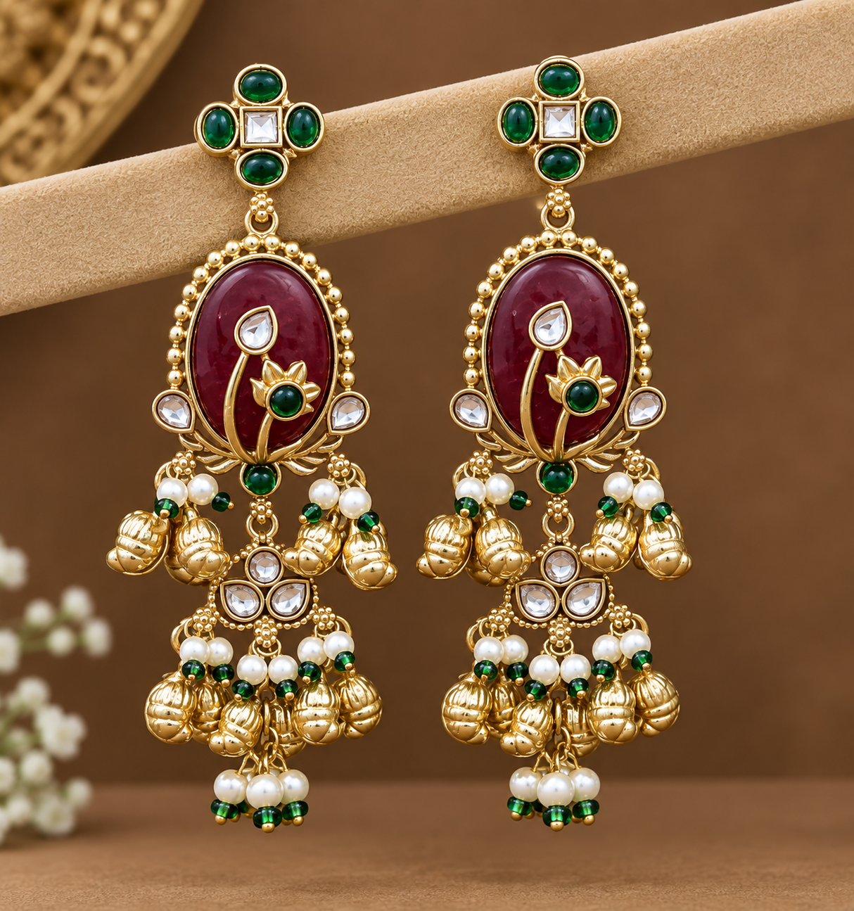 Phool Bagh Gold Danglers 