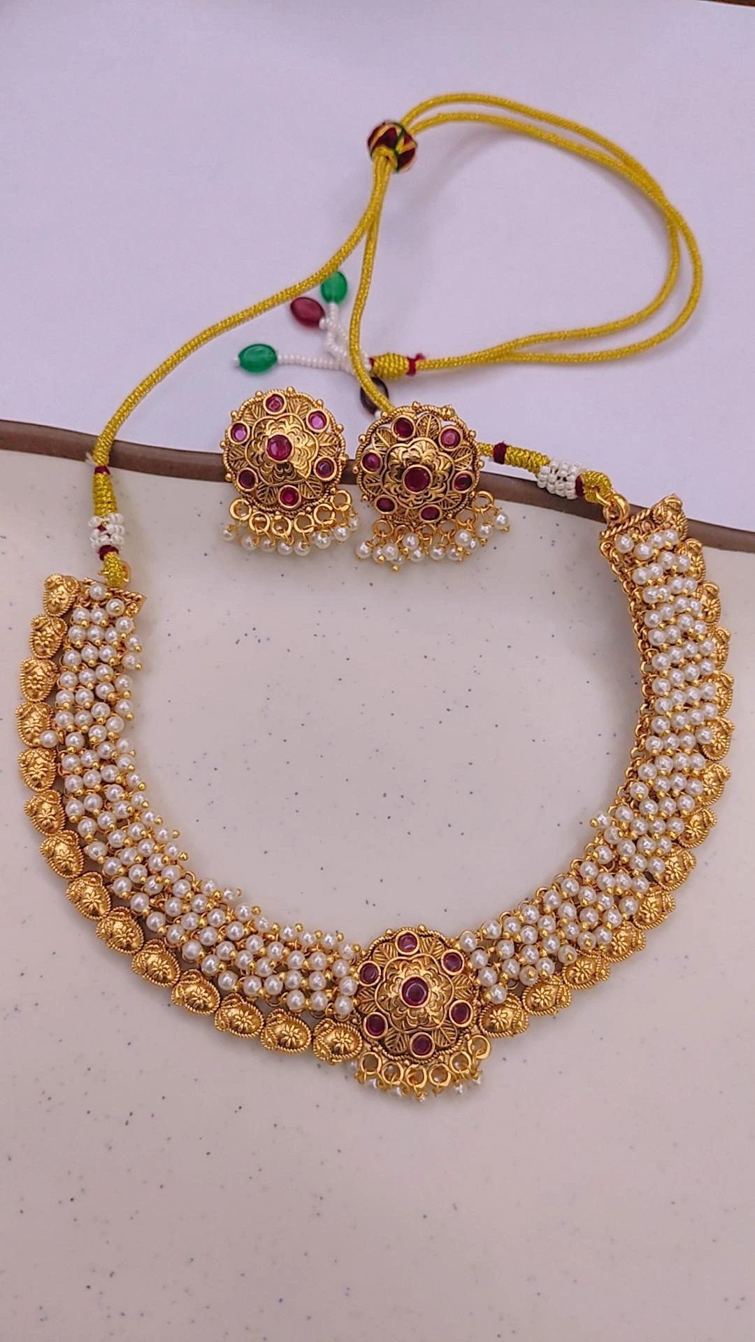 Rajsi Ruby Pearl Necklace Set  - View 2