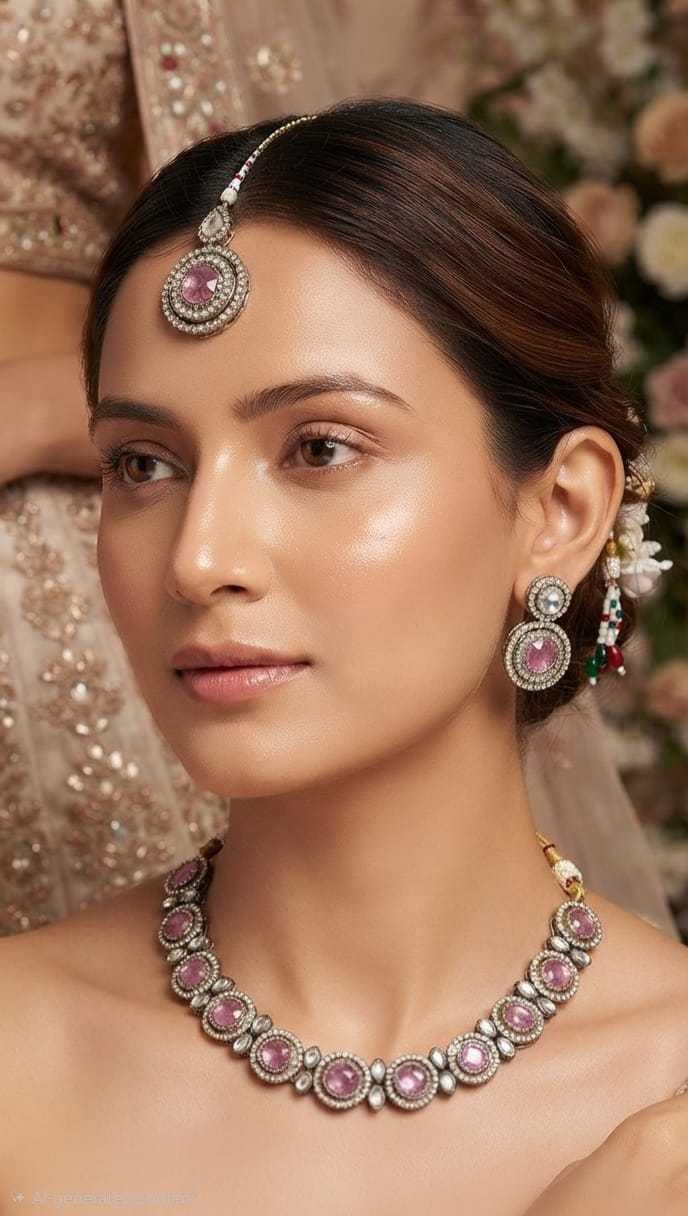Rose Royale Necklace set with maangtika