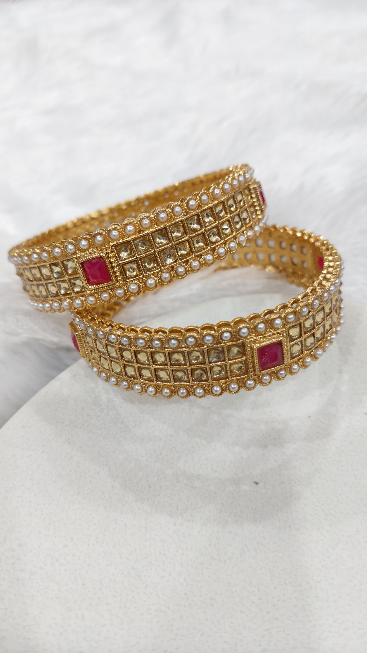 Ruby Glow Polki Pearl Kada